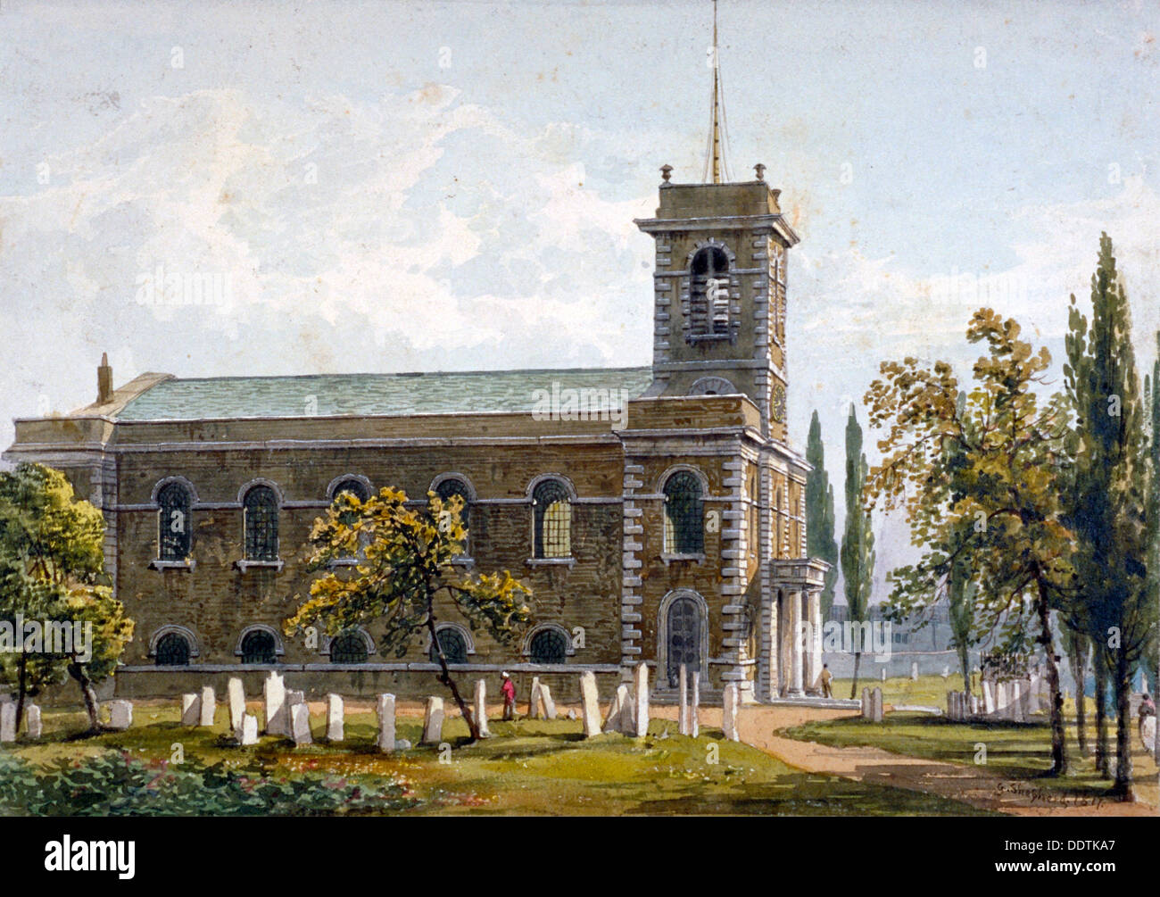 Kirche St. Matthäus, Bethnal Green, London, 1817. Künstler: George Shepherd Stockfoto