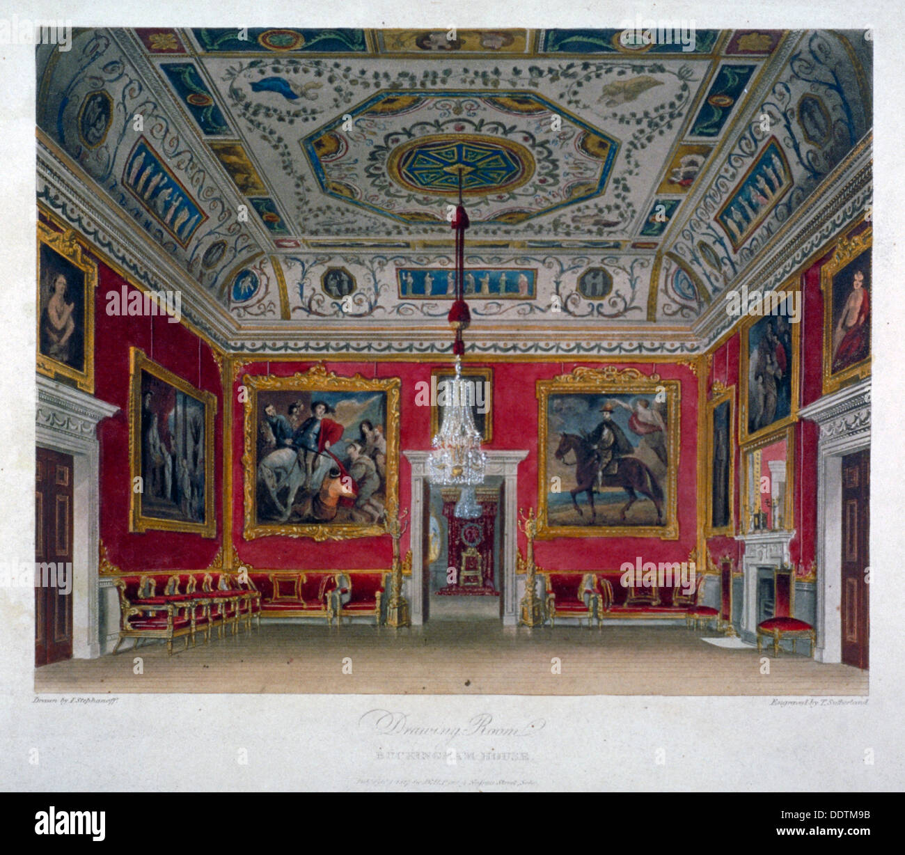 Innenansicht der Salon in Buckingham House, Westminster, London, 1817. Künstler: Thomas Sutherland Stockfoto
