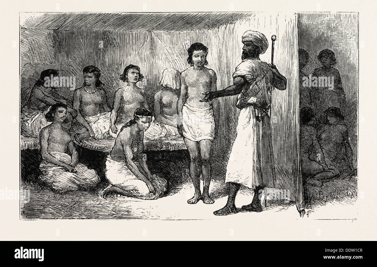 UND verkauft HER in A öffentlichen Markt IN THE SOUDAN, Gravur 1884, Sklavenhandel, Sklaven, Sklaverei, Sklaven, soziale Frage, Soziales Stockfoto