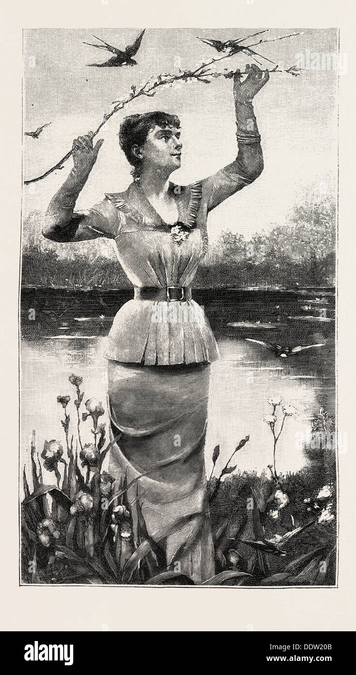 FRÜHLING, MODE, GRAVUR 1882 Stockfoto