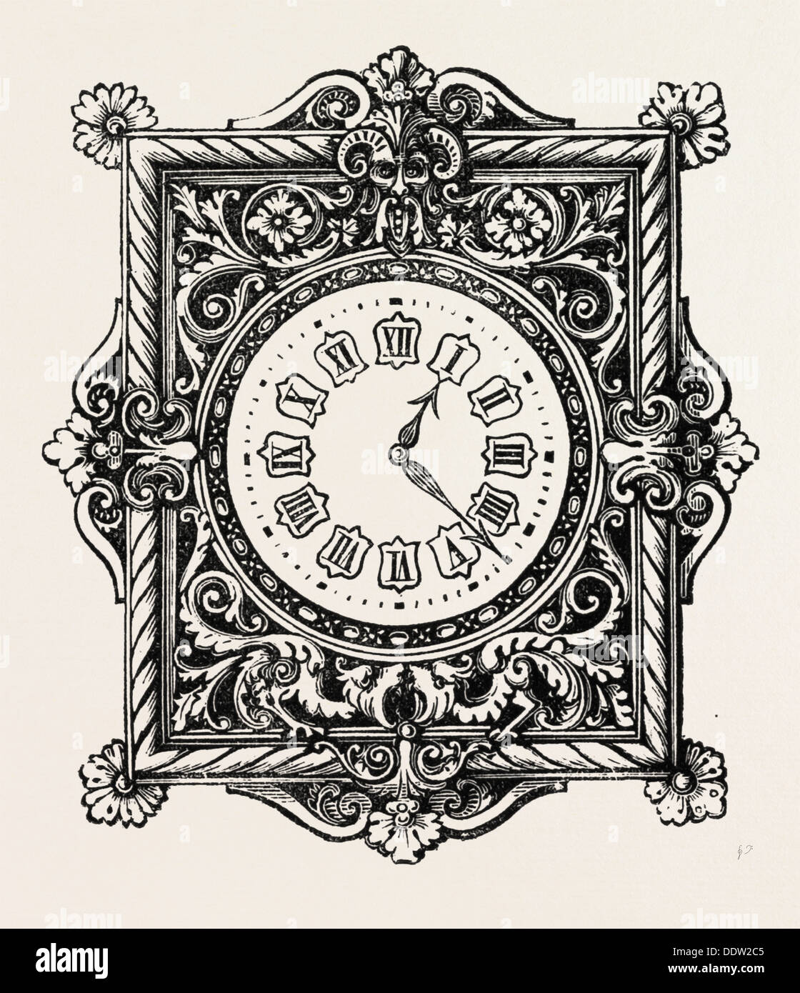 Renaissance Uhr Gravur 1882 Stockfoto