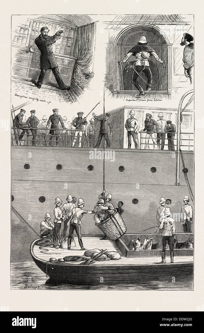 An Bord ein TRUPPENTRANSPORTER, MILITÄRLEBEN, UK, Großbritannien, British, Europa, Großbritannien, Großbritannien, europäische, Gravur 1879 Stockfoto