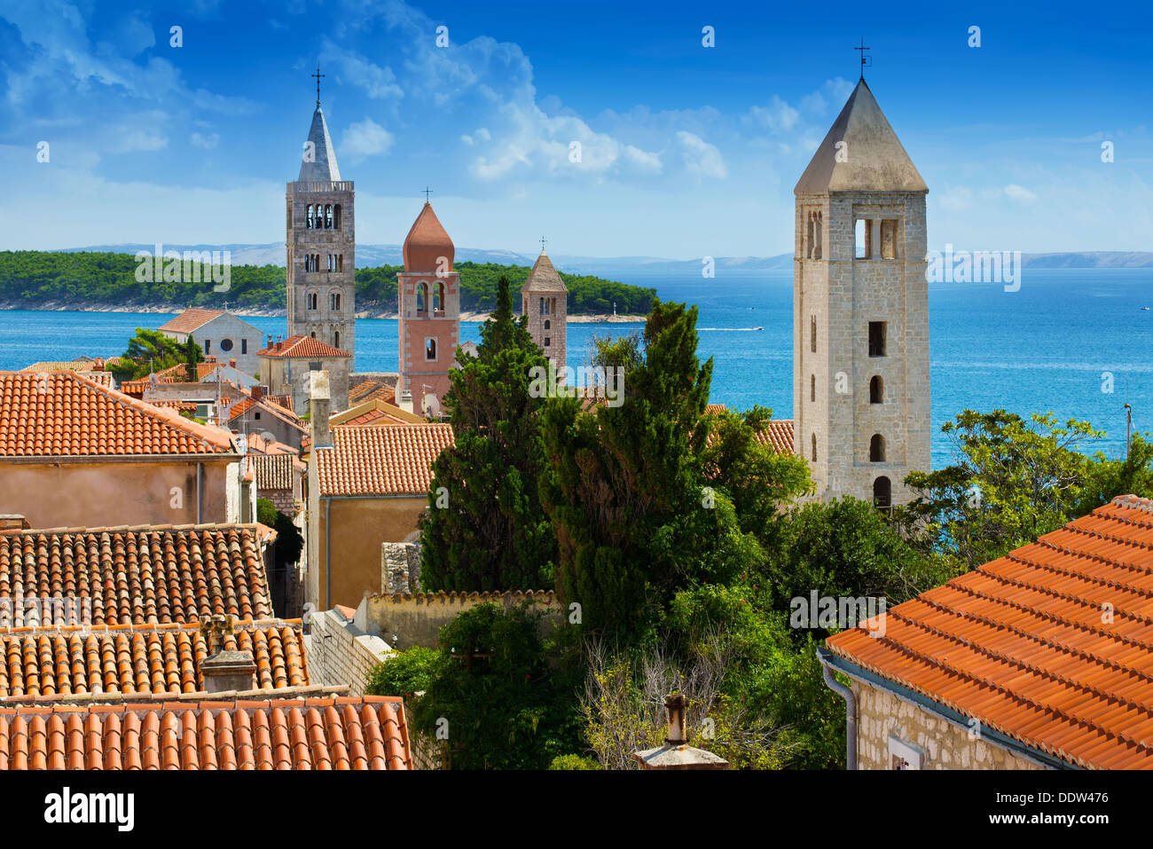Schöne Stadtbild der Stadt Rab Kroatien Stockfoto
