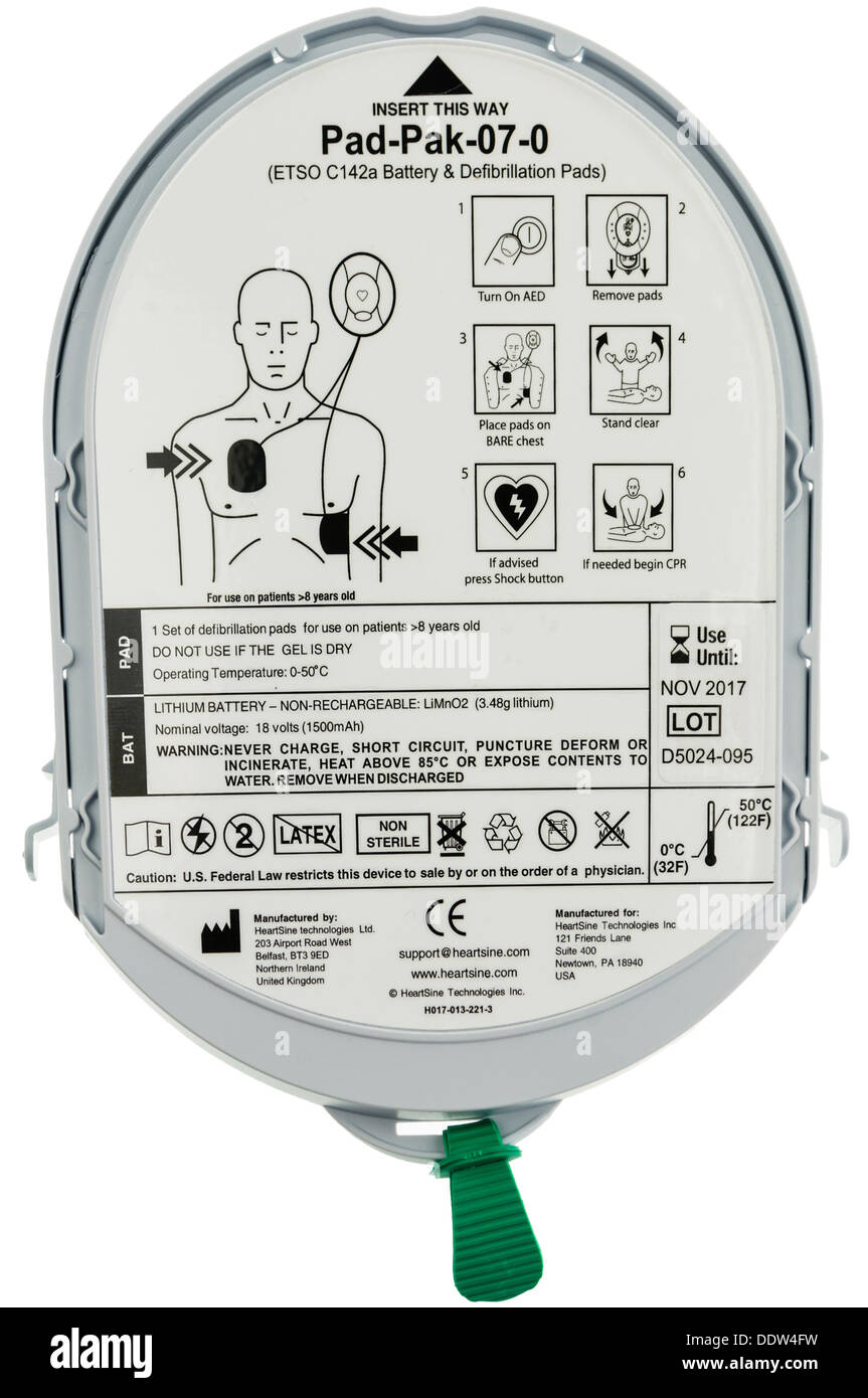 Luftfahrt zugelassen Batterie für einen automatischen Defibrillator Heartsine SAM350 Stockfoto