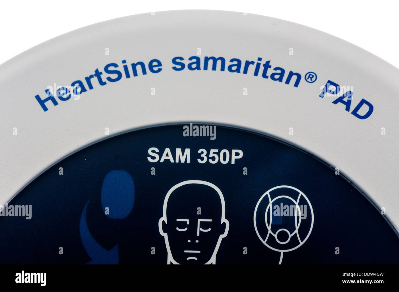 Nahaufnahme eines Heartsine SAM350P automatischen Defibrillators Stockfoto