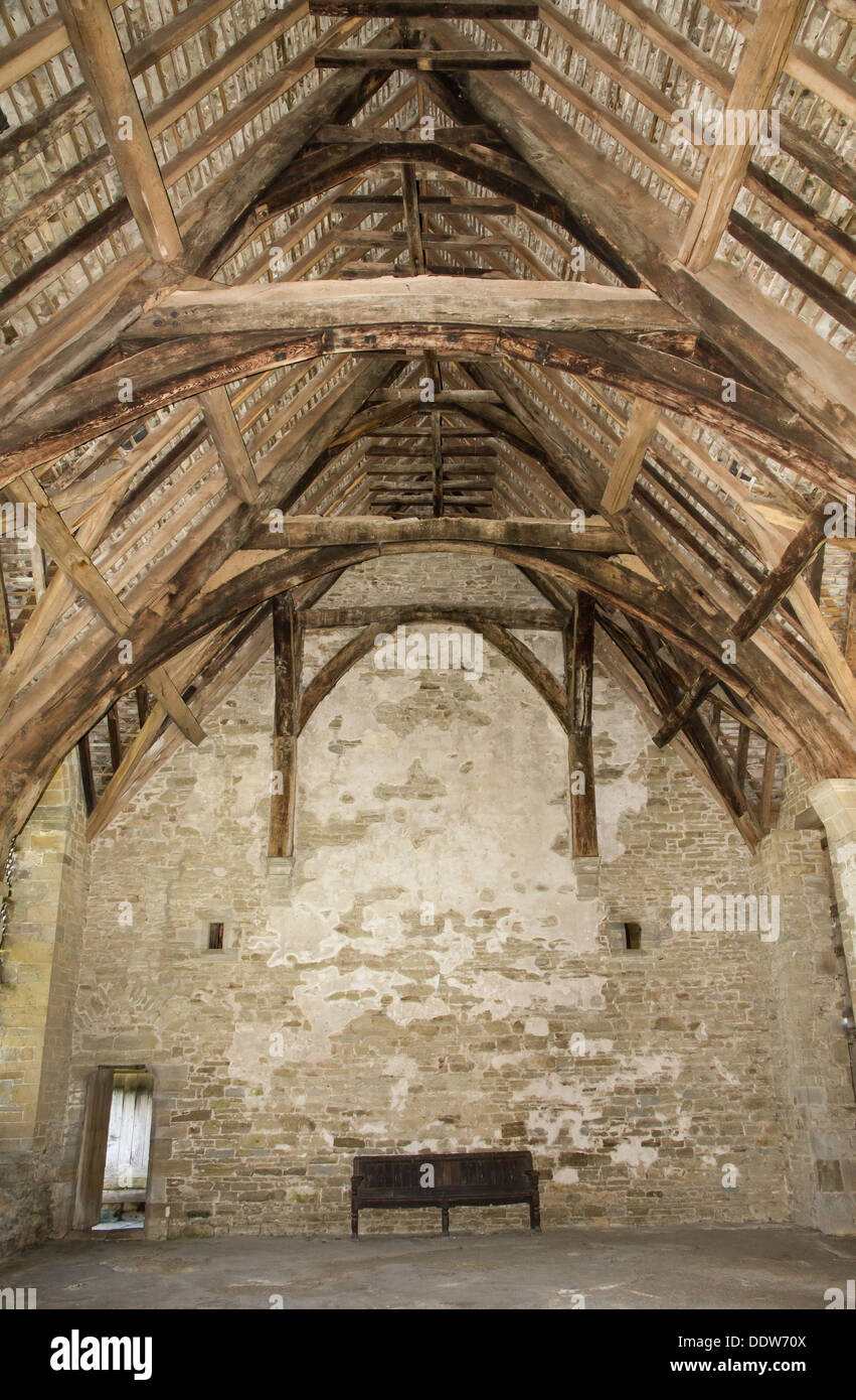 Im Inneren der Festsaal Stokesay Castle in Shropshire, England. Stockfoto