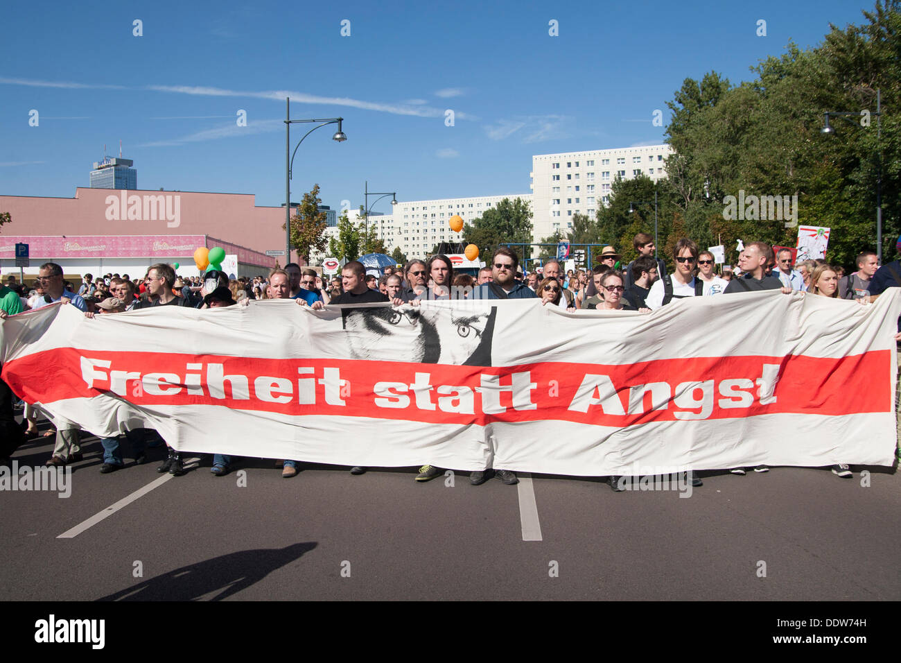 Berlin, Deutschland. 07. Sep, 2013. Freiheit Statt Angst 2013: jährliche Demonstration gegen Überwachung in Berlin. Stockfoto