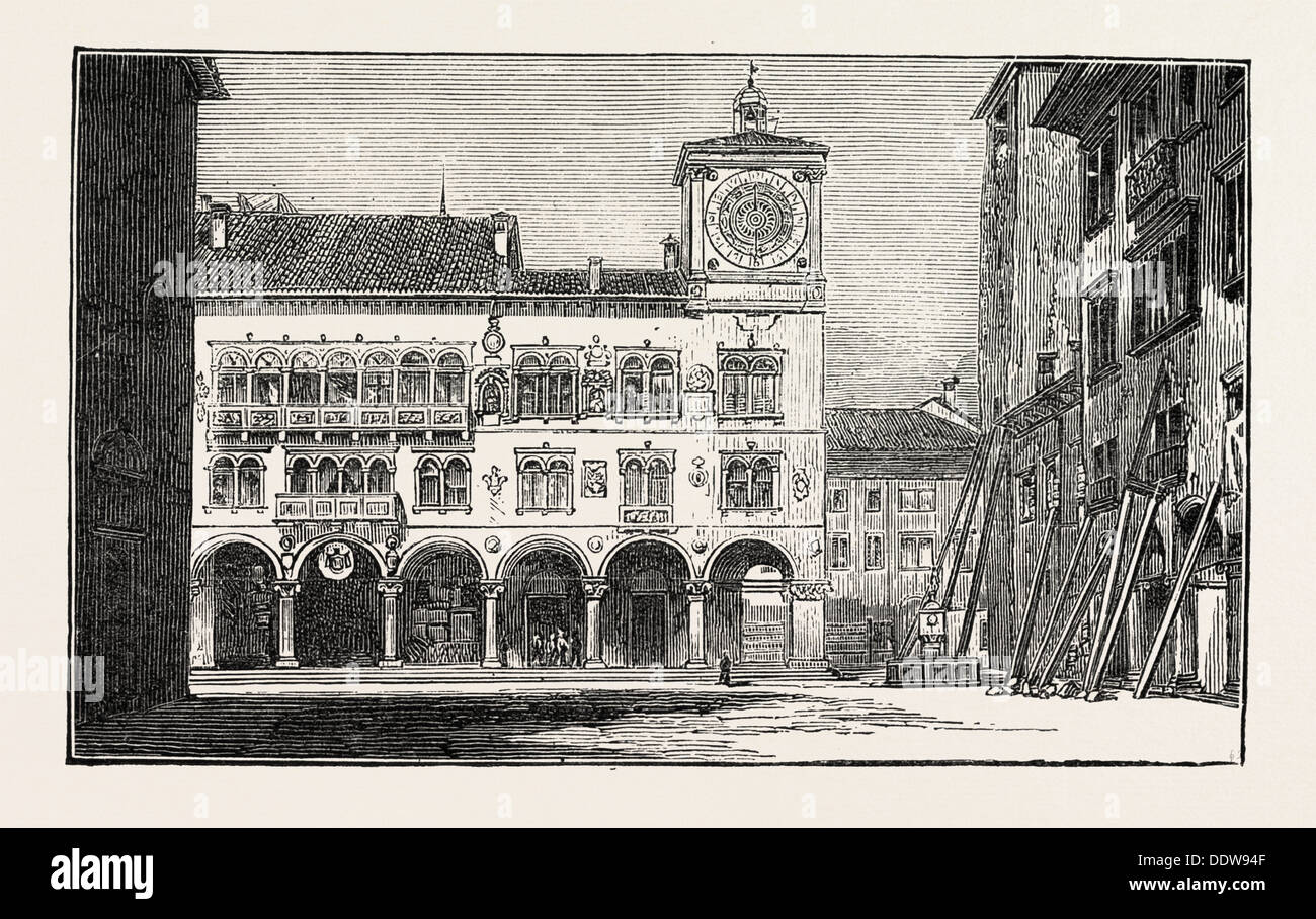 Erdbeben IN Italien: BELLUNO, das Rathaus und der BISCHOFSPALAST, 1890 Gravur Stockfoto