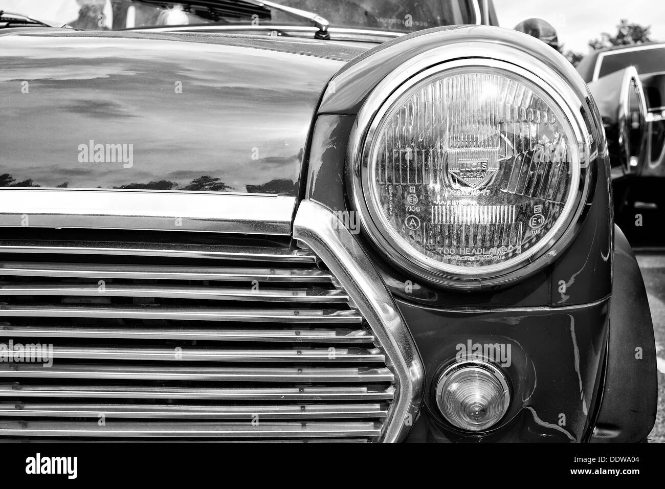 Detail des Autos British Leyland Mini (schwarz und weiß) Stockfoto