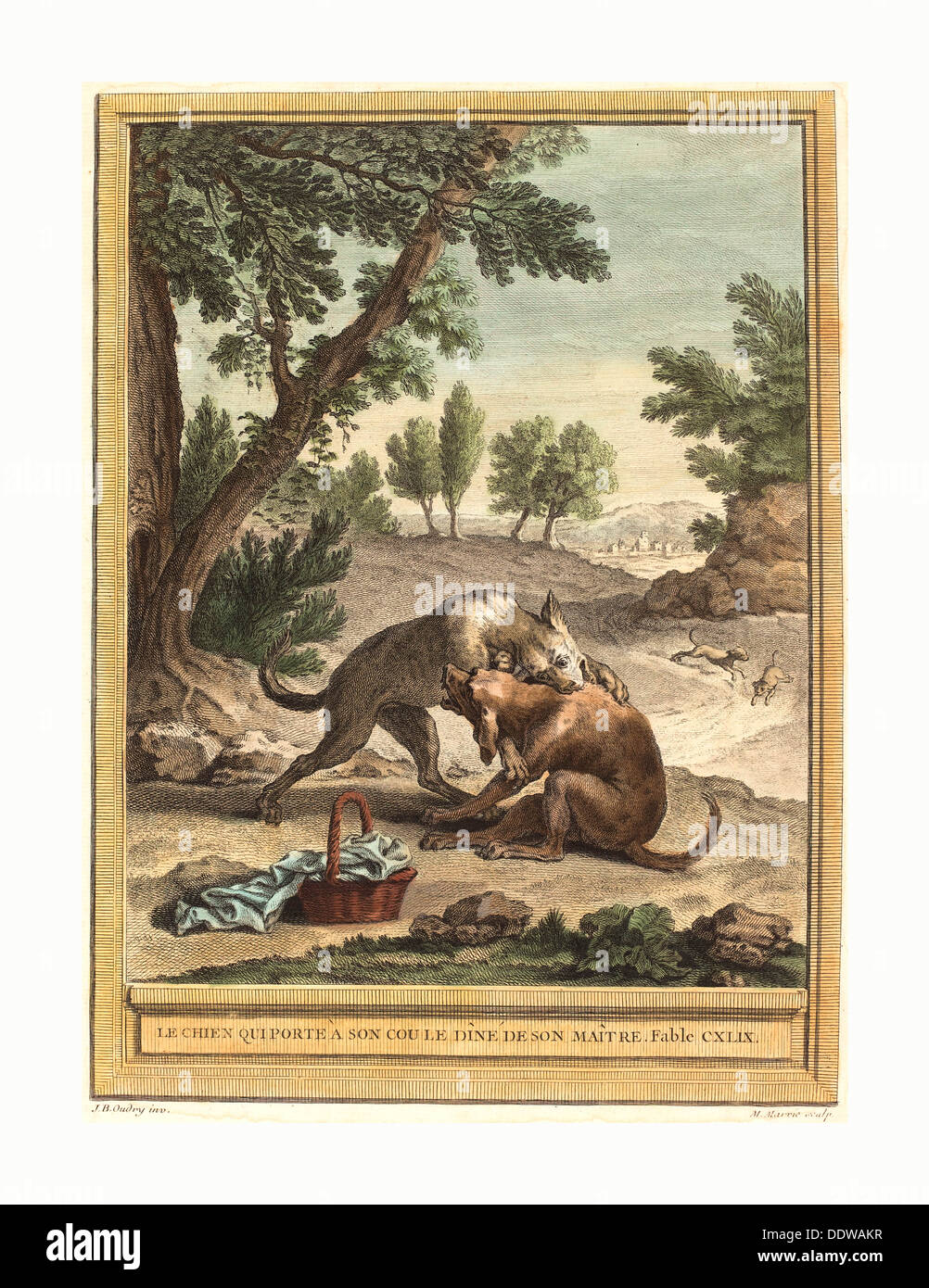 Martin Marvie nach Jean Baptiste Oudry (Französisch, 1713 1813), Le Chien Qui Porte ein Sohn Cou le Diner de Son Maitre Stockfoto