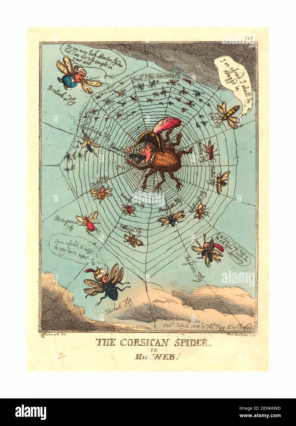Thomas Rowlandson (British, 1756-1827), die korsische Spinne in seinem Netz veröffentlichte 1808, handkolorierten Radierung Stockfoto Thomas Rowlandson (British, 1756-1827), die korsische Spinne in seinem Netz veröffentlichte 1808, handkolorierten Radierung Stockfoto