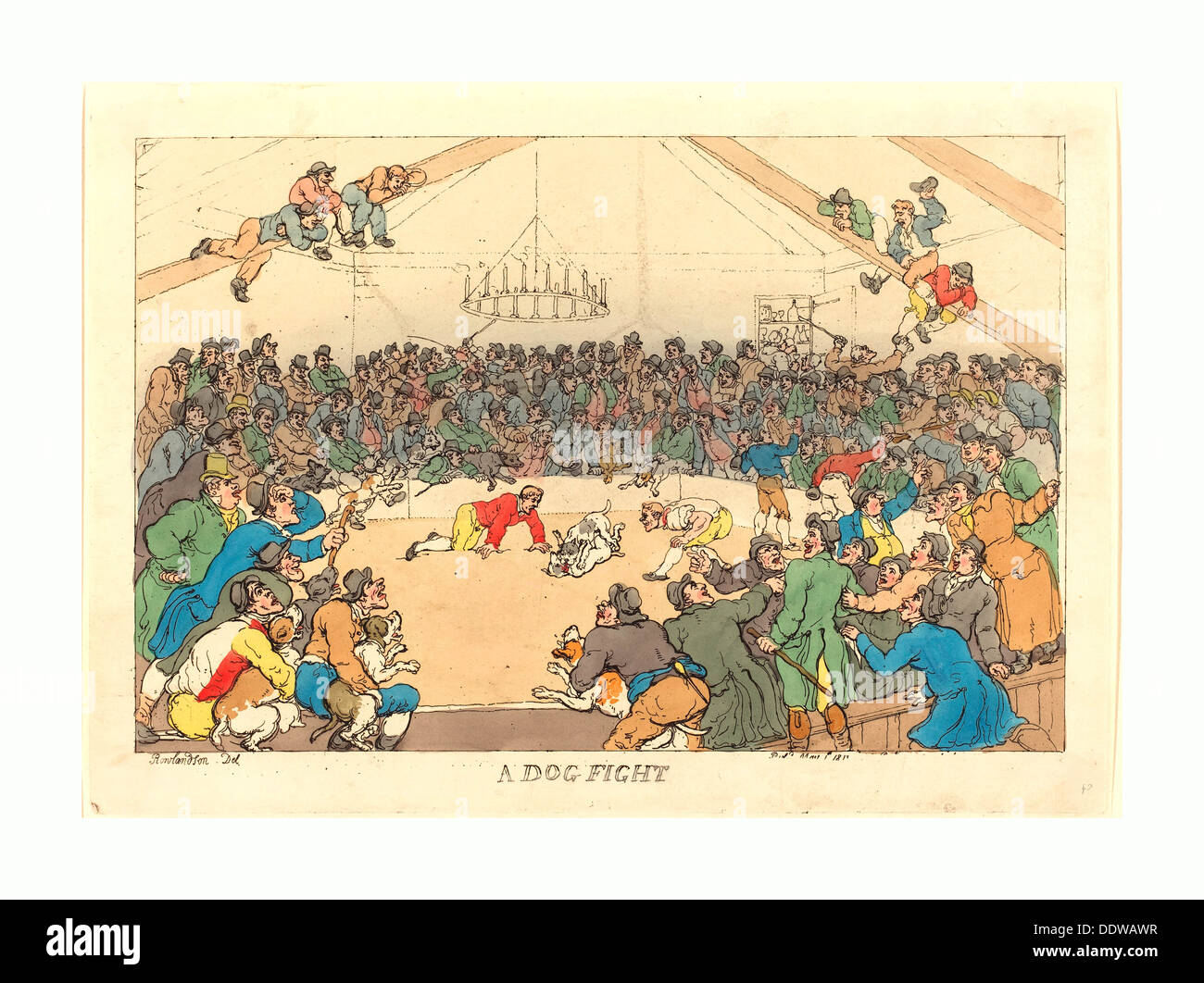 Thomas Rowlandson (British, 1756-1827), A Dog Fight, 1811, handkolorierten Radierung Stockfoto Thomas Rowlandson (British, 1756-1827), A Dog Fight, 1811, handkolorierten Radierung Stockfoto