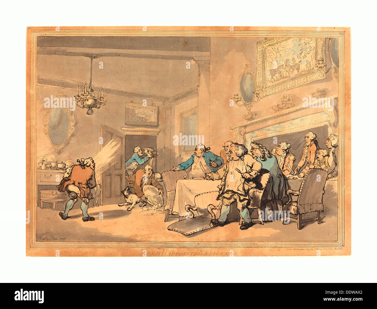 Thomas Rowlandson (British, 1756-1827), der enttäuscht Genießer, 1787, handkolorierten Radierung Stockfoto Thomas Rowlandson (British, 1756-1827), der enttäuscht Genießer, 1787, handkolorierten Radierung Stockfoto
