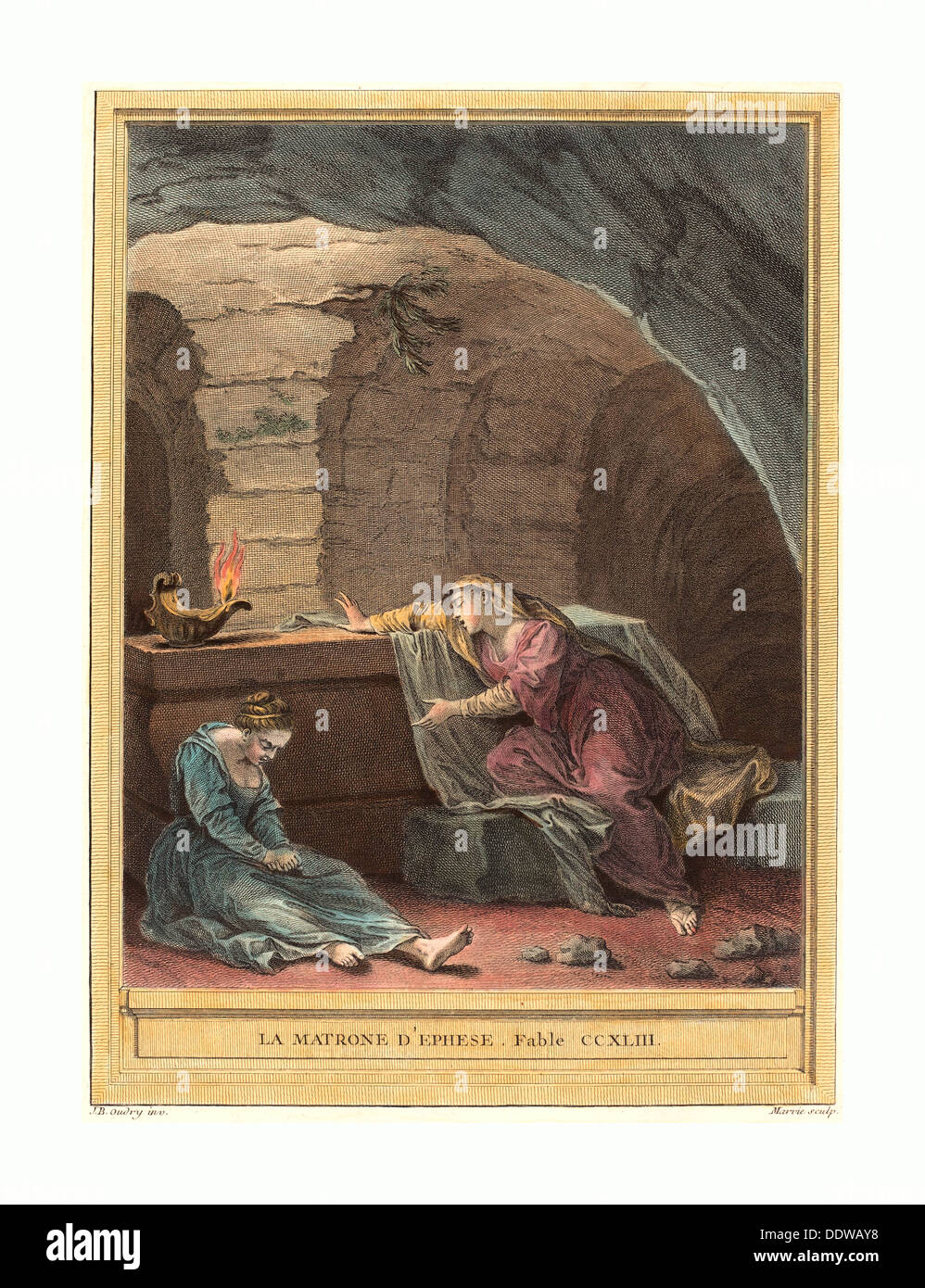 Martin Marvie nach Jean-Baptiste Oudry (Französisch, 1713-1813), La Matrone d'Ephese (Matrone von Ephese) veröffentlichte 1759 Stockfoto Martin Marvie nach Jean-Baptiste Oudry (Französisch, 1713-1813), La Matrone d'Ephese (Matrone von Ephese) veröffentlichte 1759 Stockfoto
