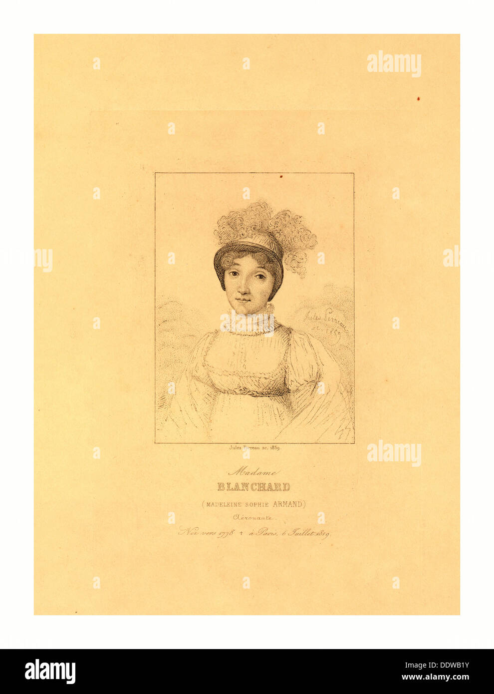 Madame Blanchard (Madeleine Sophie Armand) französischen Luftschiffer, Jules Porreau sc., 1859 Stockfoto