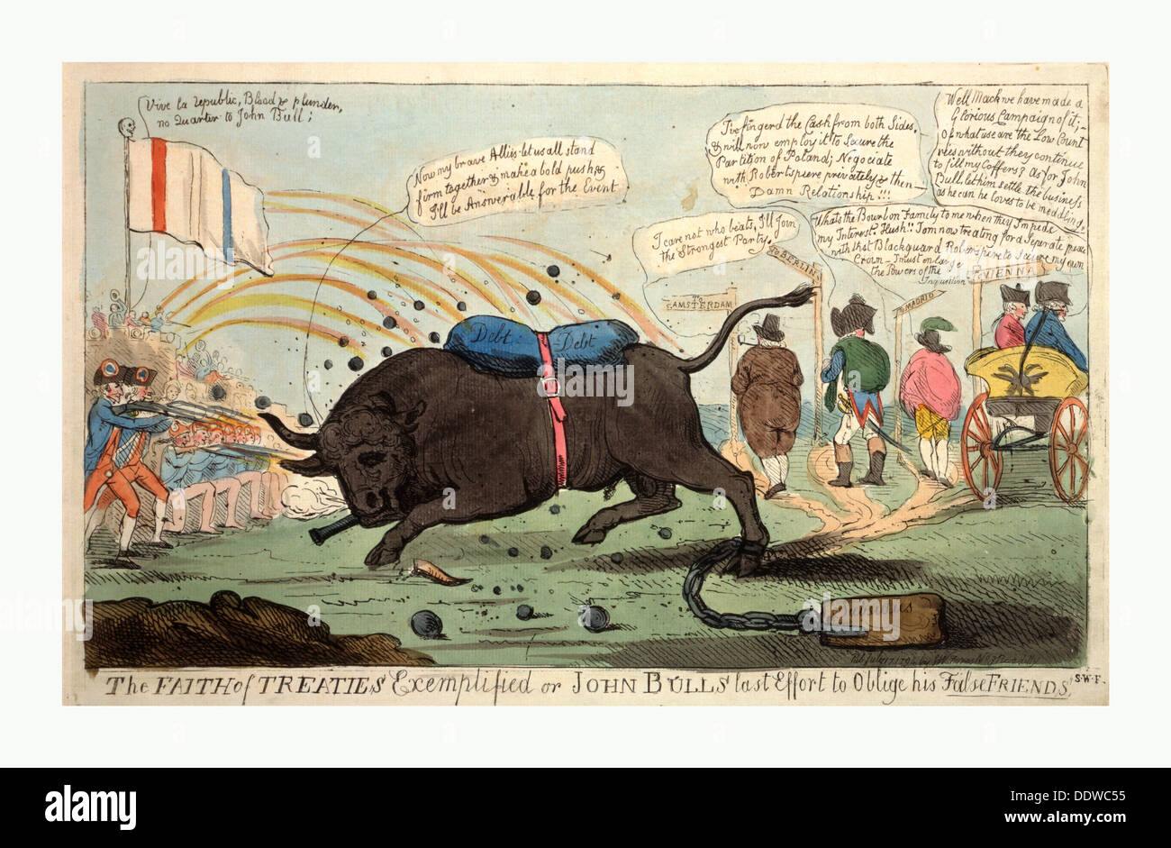 Der Glaube der Verträge am Beispiel oder John Bull letzten Versuch, seine falsche Freunde, Gravur 1794, eine Satire zu verpflichten Stockfoto