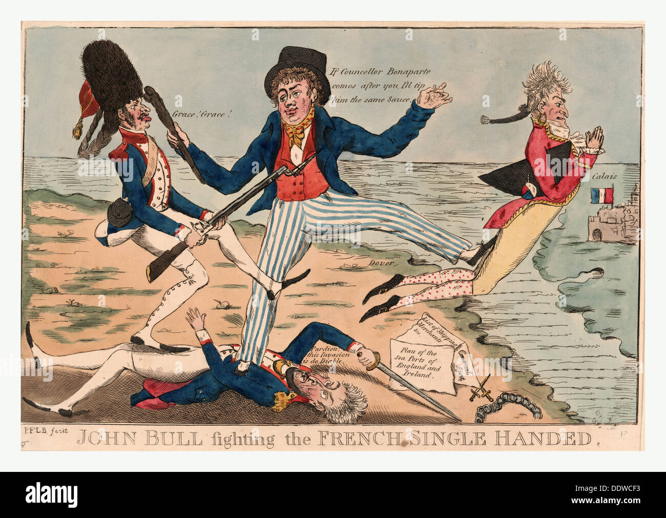 John Bull kämpfen die französischen Einhand P.F.L.B. Fecit., [England: Publisher nicht genannt, zwischen 1800 und 1815] Stockfoto