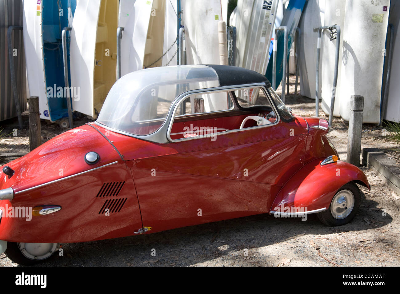 Red Messerschmitt kr 200 klassische drei Rad Auto in Sydney Stockfoto