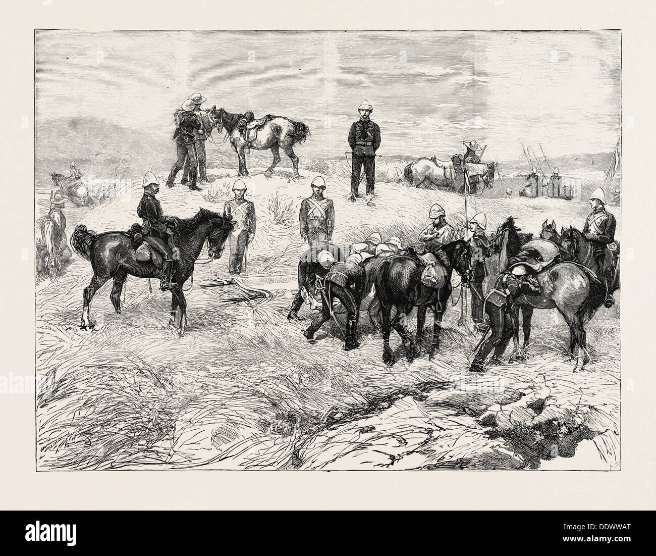 DER SPÄTE PRINZ LOUIS NAPOLEON, ERHOLUNG DES KÖRPERS IN DAS TAL DES ILYOTOZI, GRAVUR, 1879 Stockfoto