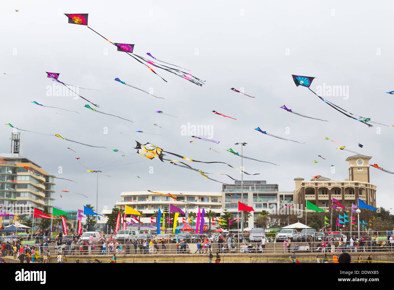Drachen fliegen auf dem Bondi-Festival der Winde 2013, Sydney Australia Stockfoto