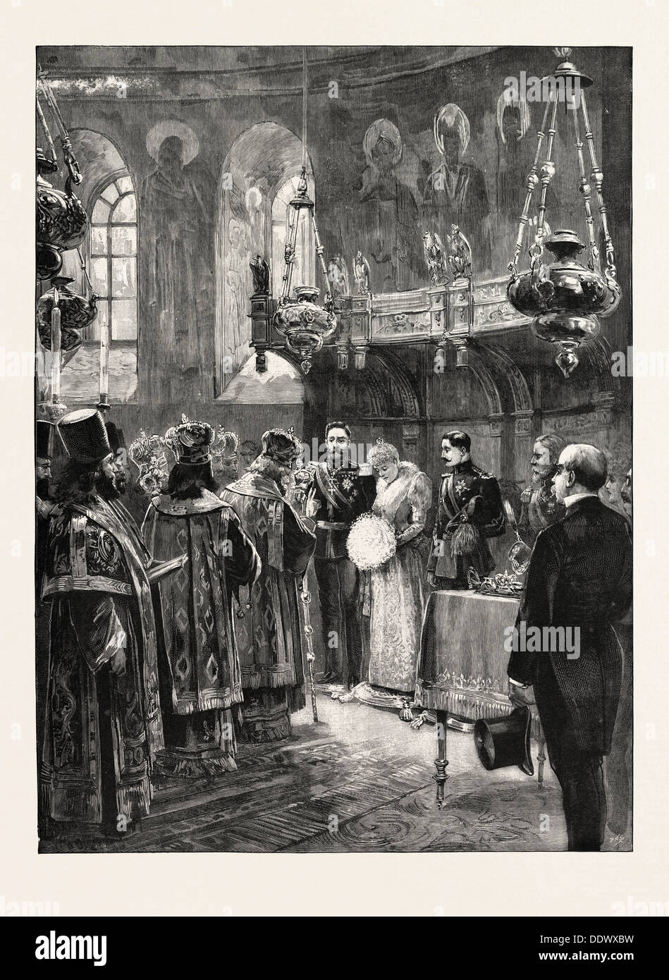 DER ROYAL Heimkehr in Bukarest: Zeremonie IN der METROPOLITANKIRCHE, Rumänien, 1893 Gravur Stockfoto