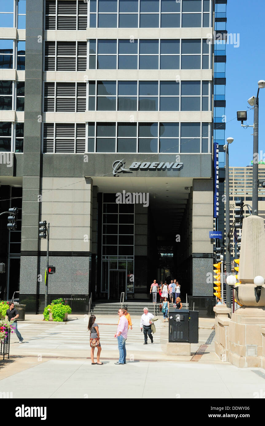 Boeing-Firmensitz und Logo in Chicago, Illinois, USA. Stockfoto