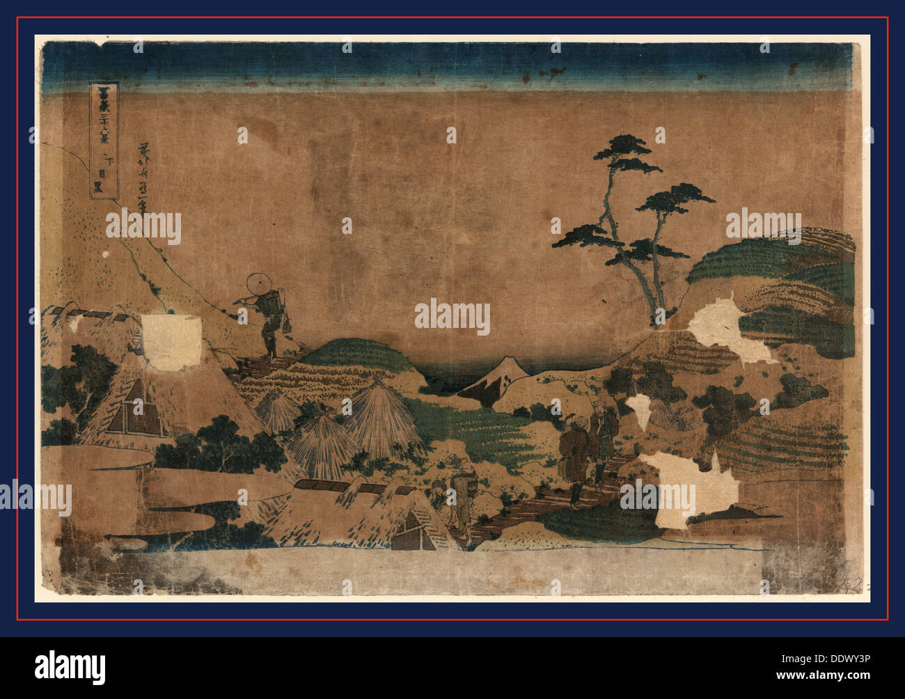 Shimo-Meguro, untere Meguro. [1832 und 1833] 1 print: Holzschnitt, Farbe; 25,9 x 38,2 cm., zeigt Print Dächer, Pilger auf Stockfoto