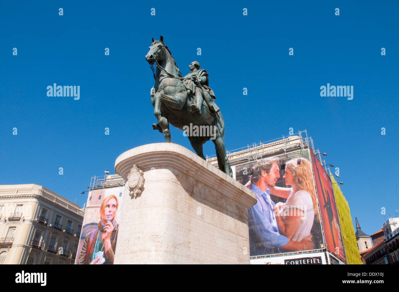 Carlos III Statue. Puerta del Sol, Madrid, Spanien. Stockfoto