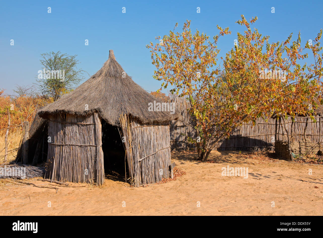Traditionellen ländlichen afrikanischen Schilf und Stroh hut, Caprivi Region, Namibia Stockfoto