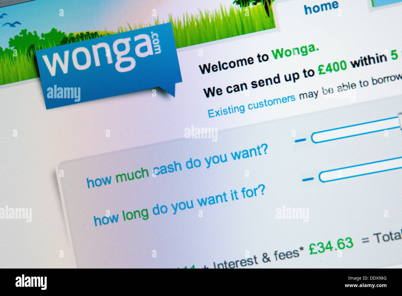 Wonga.com Webseite Stockfoto