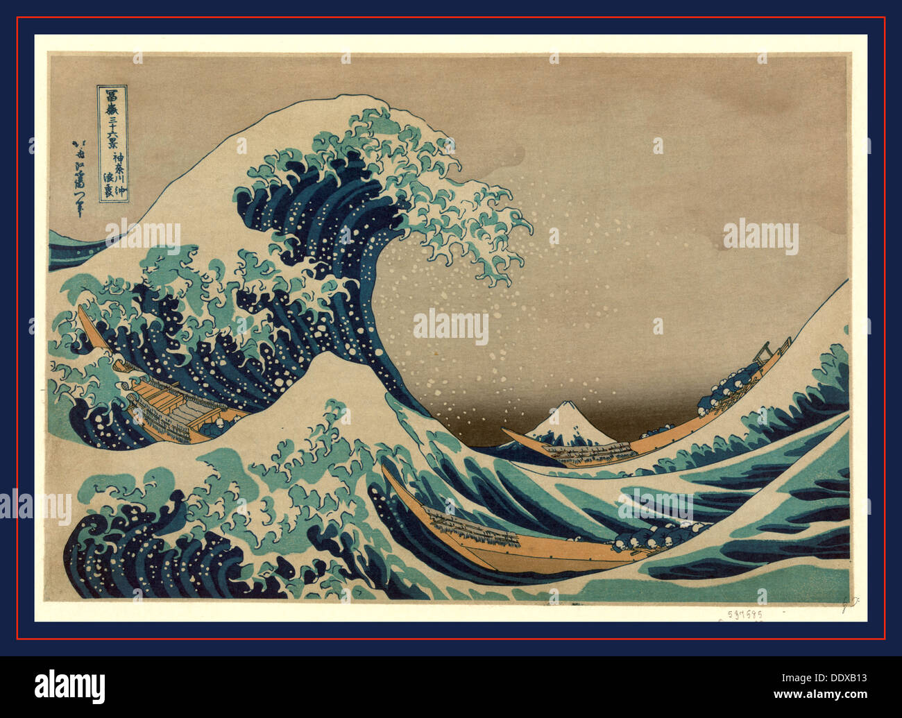 Kanagawa Oki Nami ura, die große Welle vor der Küste von Kanagawa. [zwischen 1826 und 1833, später gedruckt], 1 print: Holzschnitt, Farbe Stockfoto
