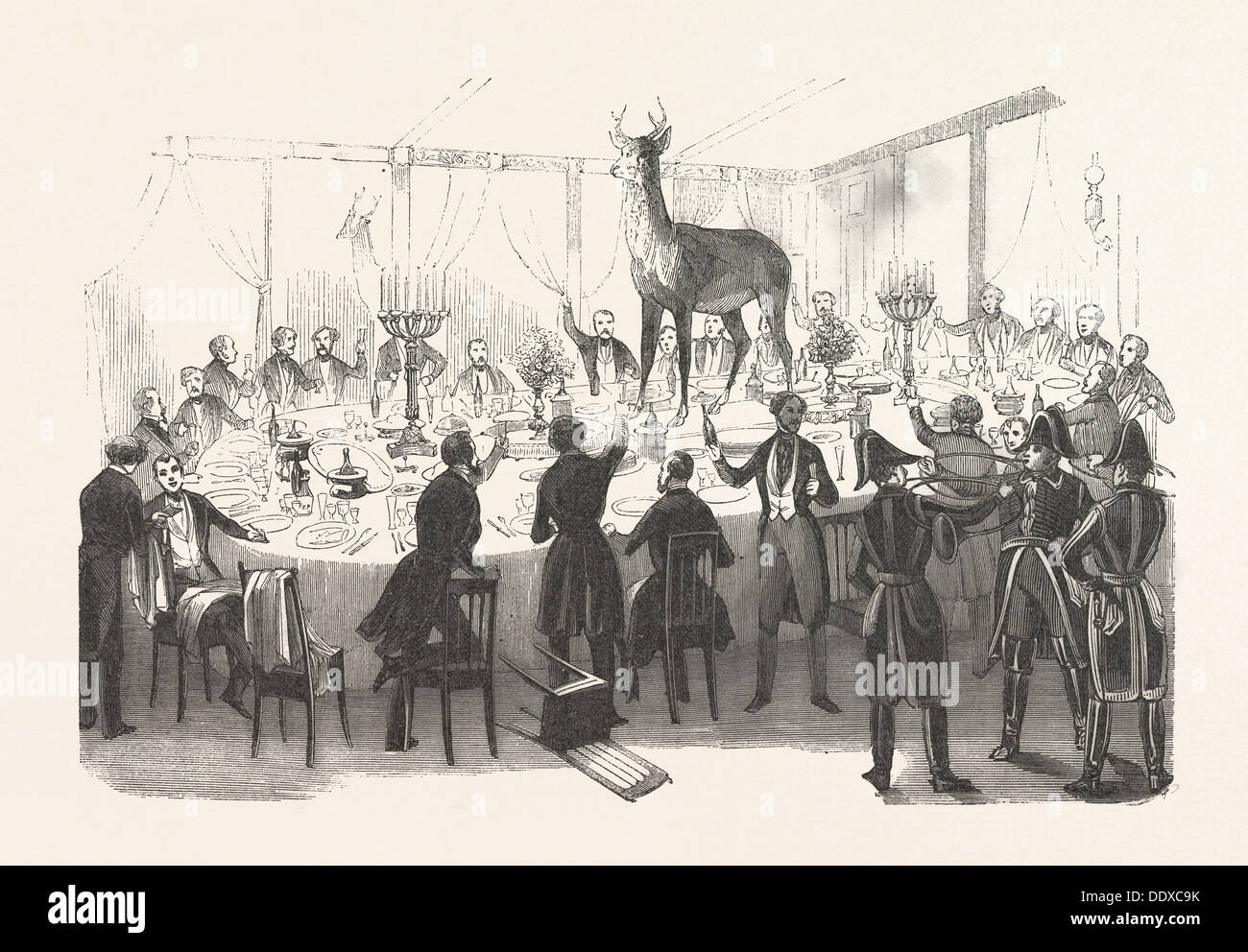 19. Jahrhundert-Dinner-Party Nach Der Jagd. Gravur Der 1800Er  Stockfotografie - Alamy