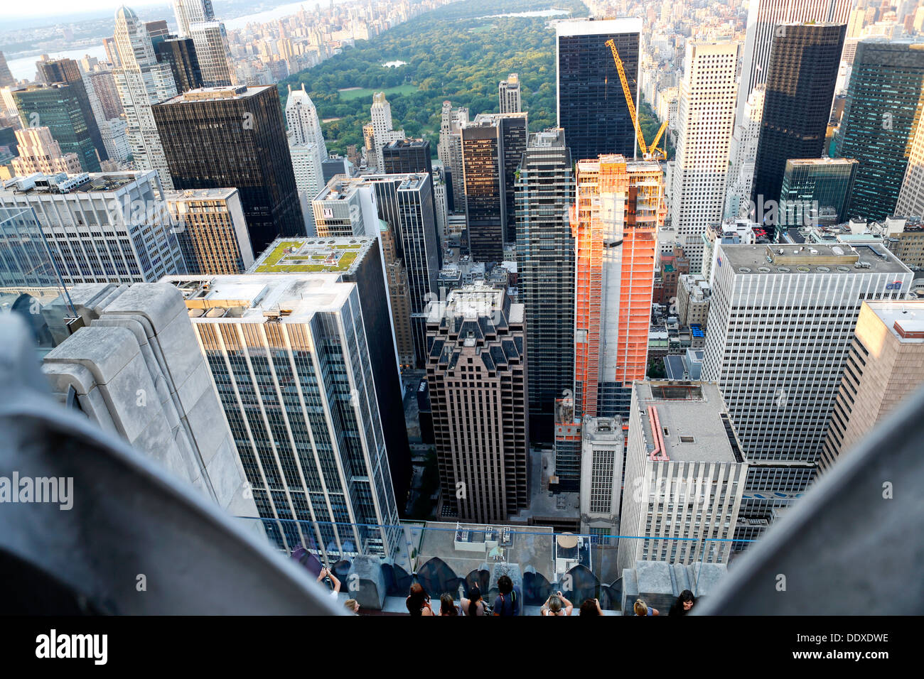 Draufsicht auf Midtown Hochhäuser, Central Park und der Upper West Side von der Top of the Rock Aussichtsplattform Stockfoto