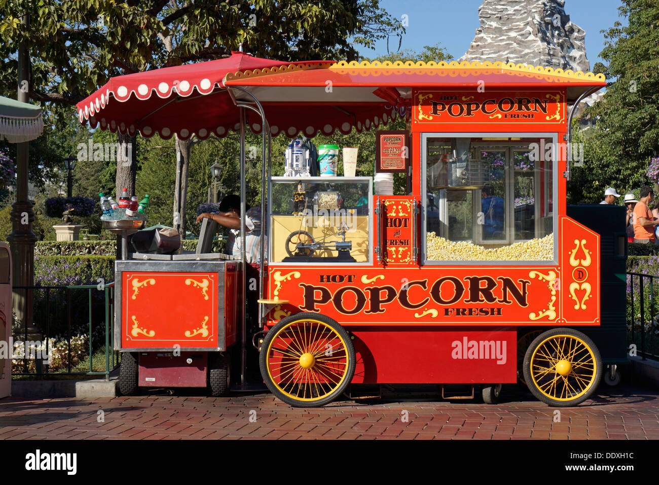 Popcorn-Wagen, Disneyland Resort Anaheim, Kalifornien Stockfoto