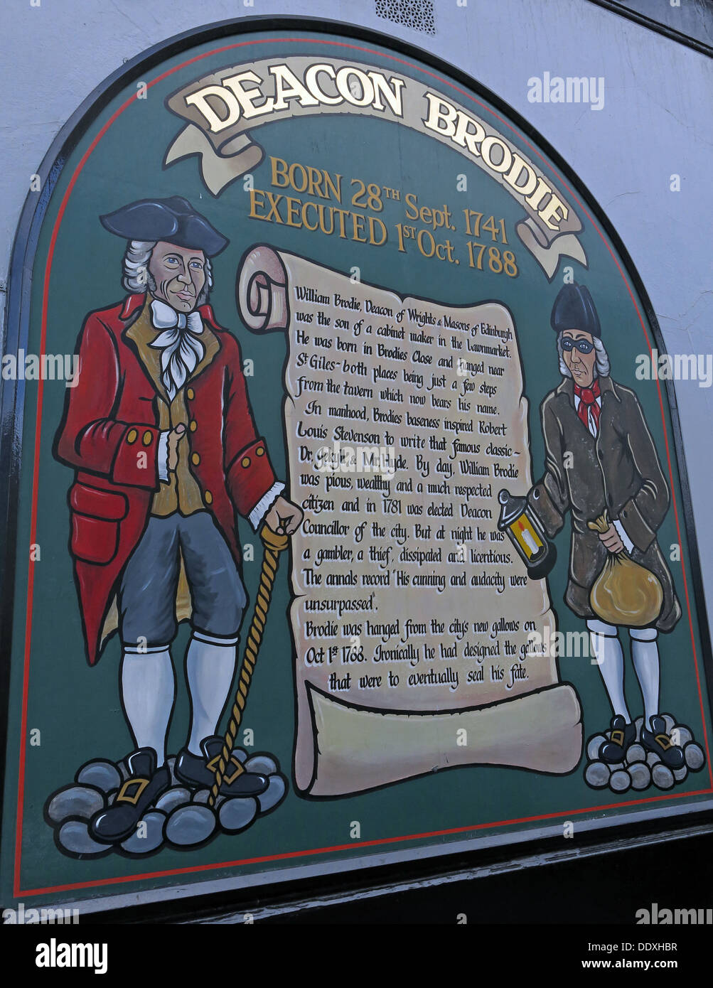 Diakon Brodies Taverne Geschichte, Royal Mile, EDN, Stadt von Edinburgh, Schottland, UK Stockfoto