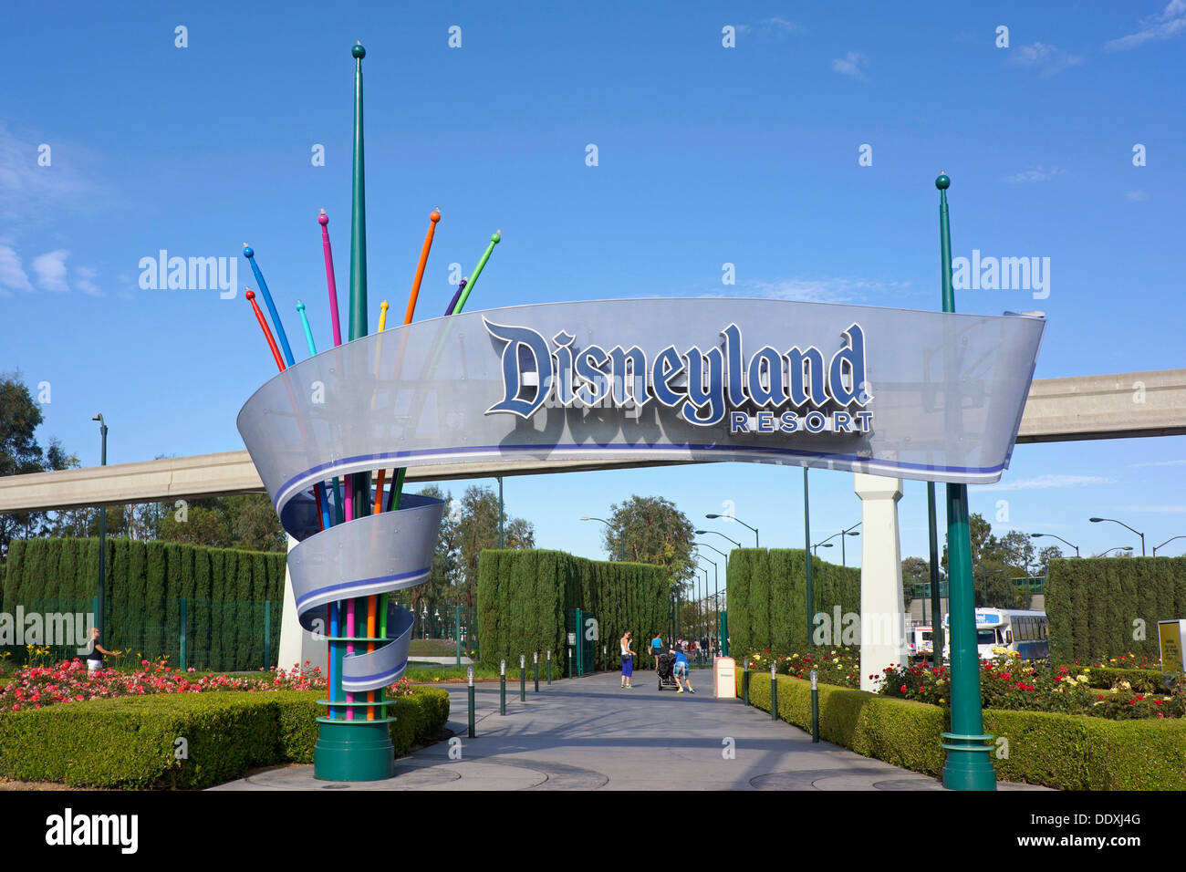 Disneyland Resort Eingang, Freizeitpark, Anaheim, Kalifornien Stockfoto