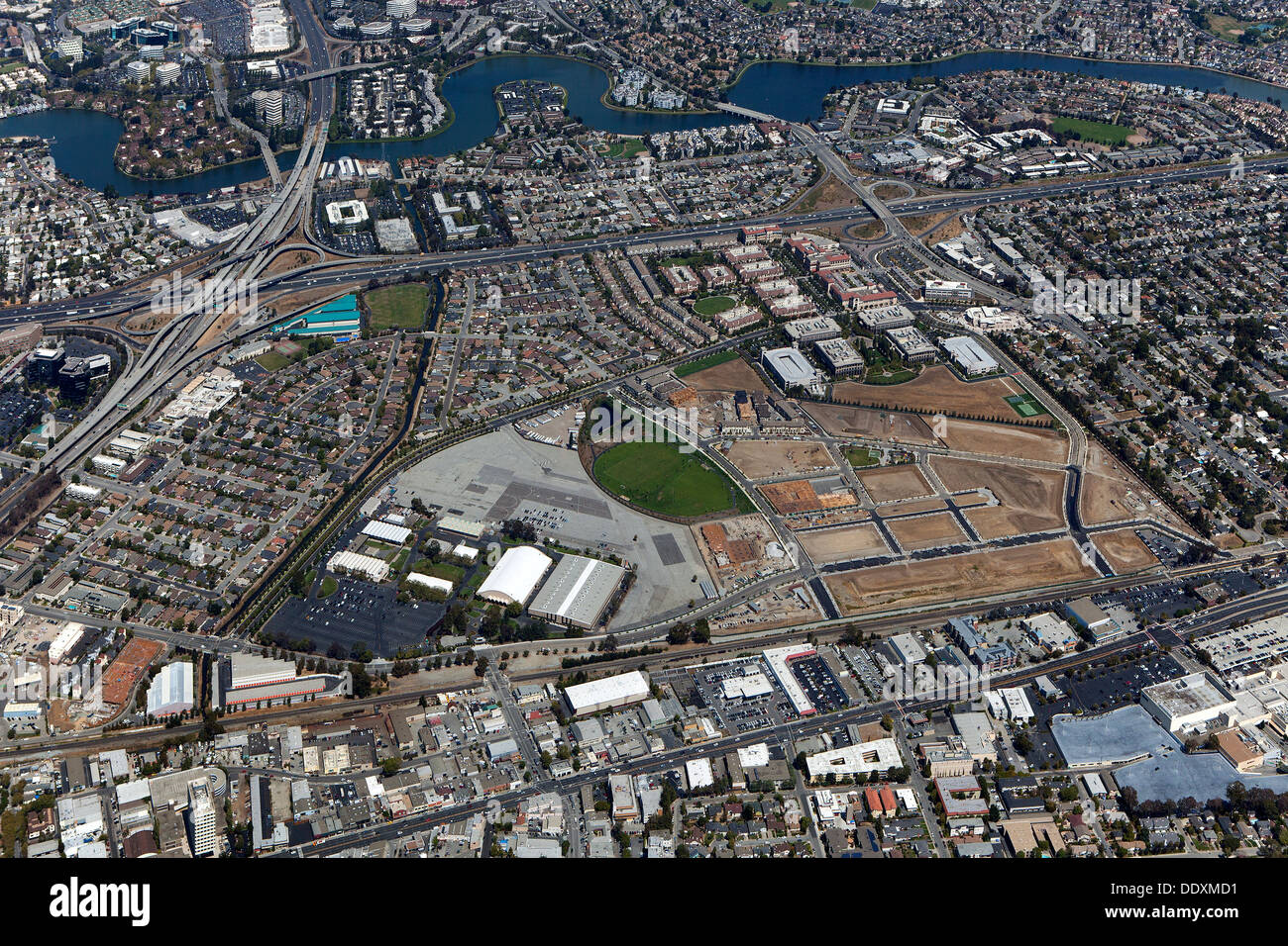 Luftaufnahme Bay Meadows Entwicklung, San Mateo, Kalifornien Stockfoto