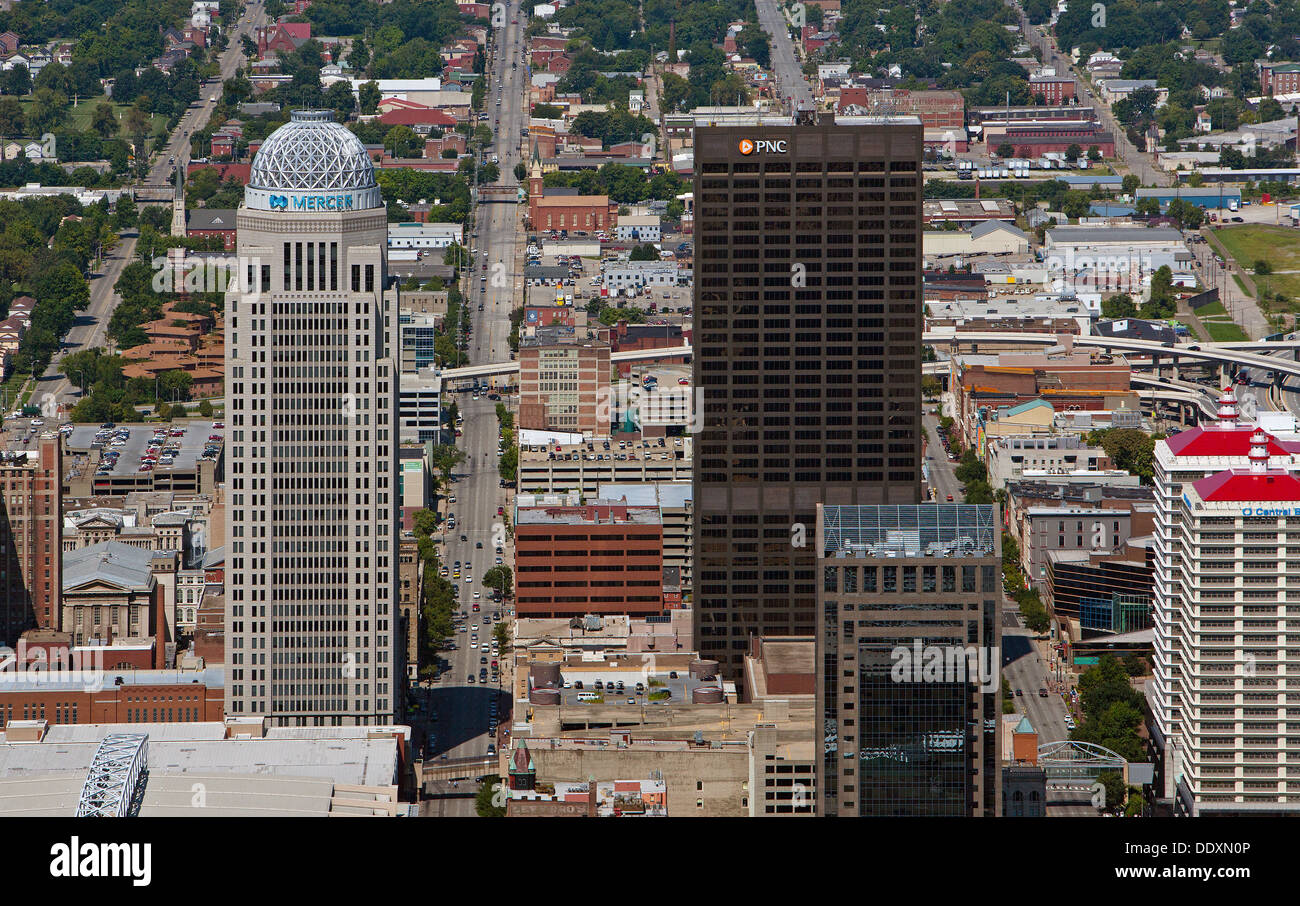 Luftaufnahme AEGON Center, PNC Plaza, Innenstadt von Louisville, Kentucky Stockfoto