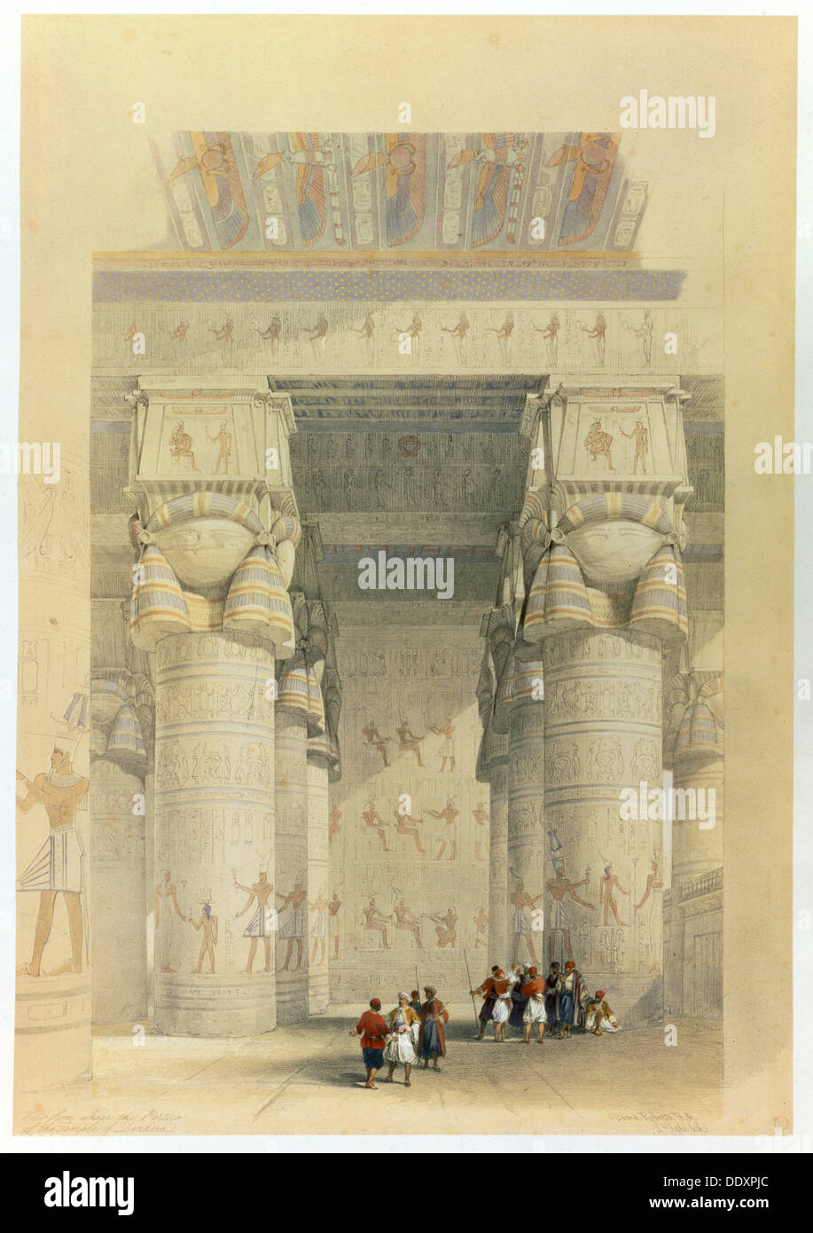 Zeigen Sie unter der Vorhalle des Tempels von Denderah, Ägypten an, 19. Jahrhundert. Künstler: David Roberts Stockfoto