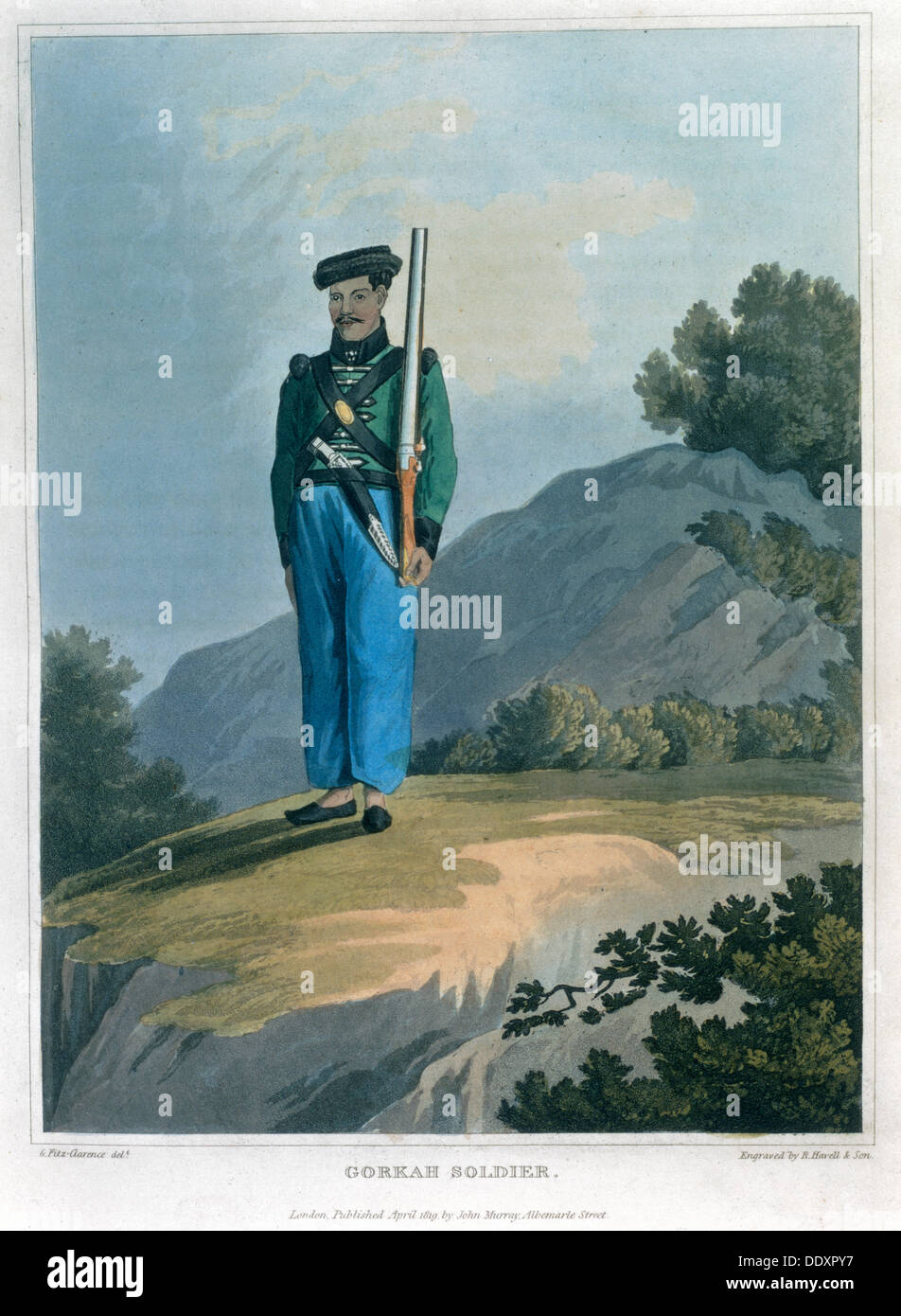 "Gorkah Soldier", 1819. Künstler: Havell & Sohn Stockfoto