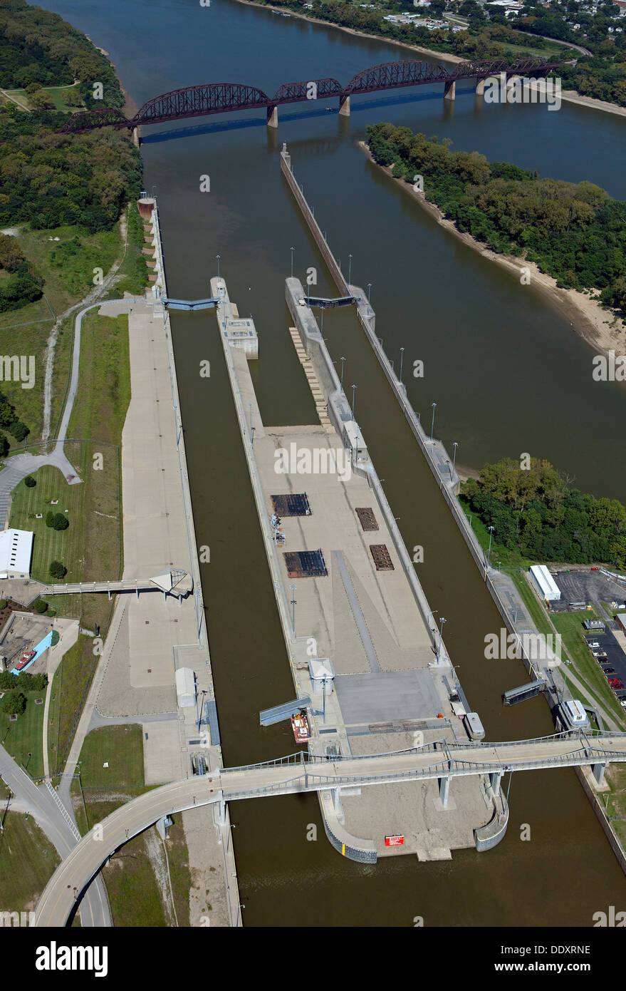 Luftaufnahme McAlpine sperrt und Damm, Ohio River in Louisville, Kentucky Stockfoto