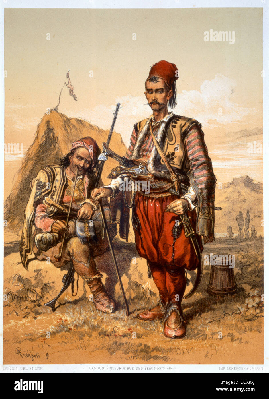 Türkische Fußsoldaten in der osmanischen Armee, 1857. Künstler: Amadeo Preziosi Stockfoto