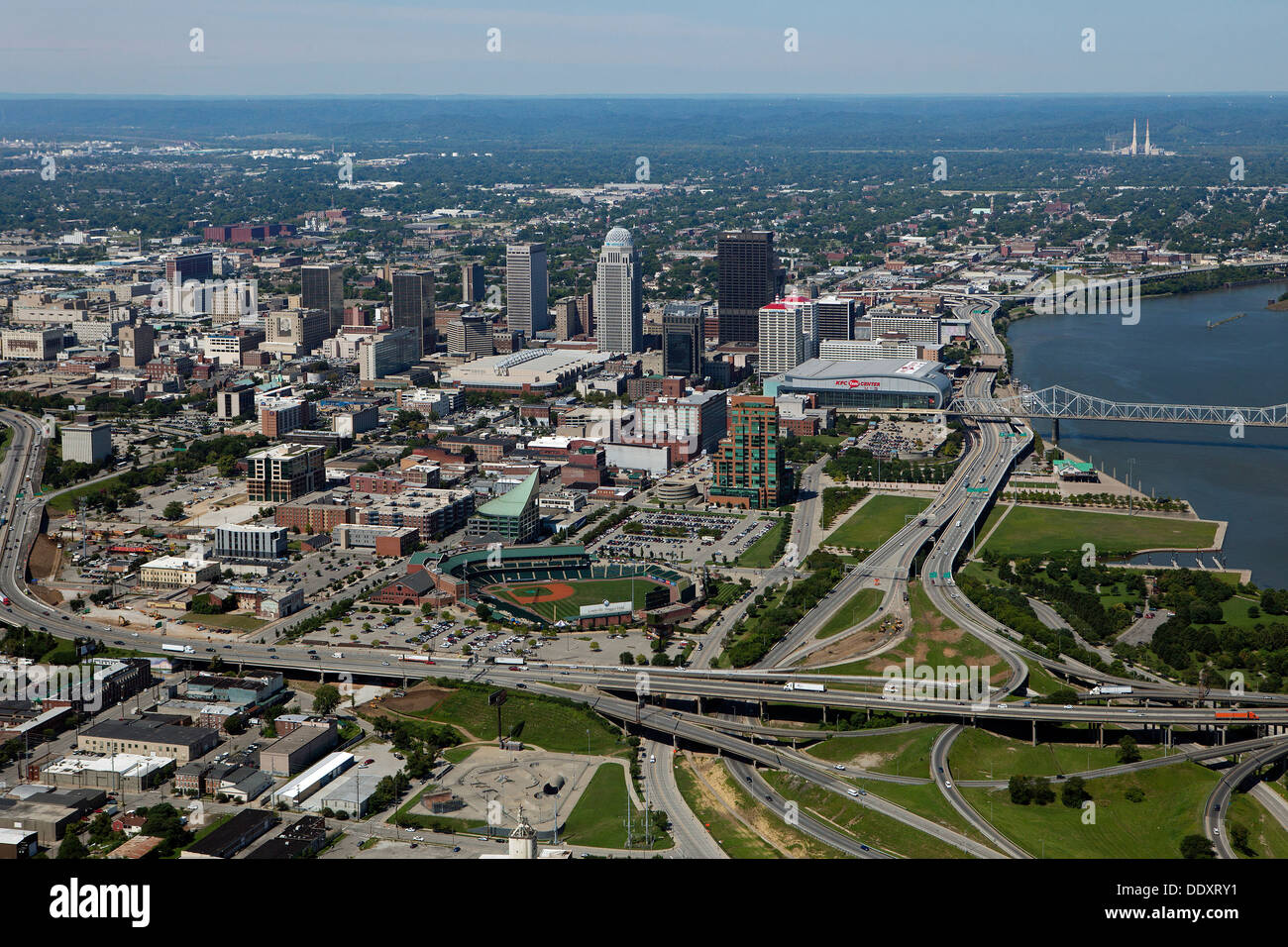 Luftaufnahme Innenstadt von Louisville, Kentucky Stockfoto