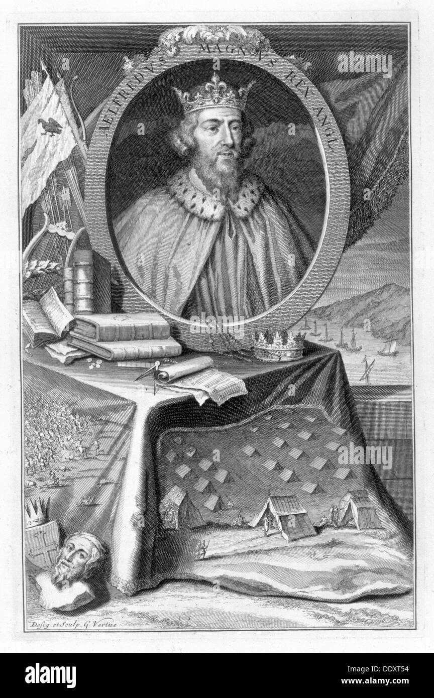Alfred der große, König von Wessex, 9. Jahrhundert (18. Jh.). Künstler: George Vertue Stockfoto