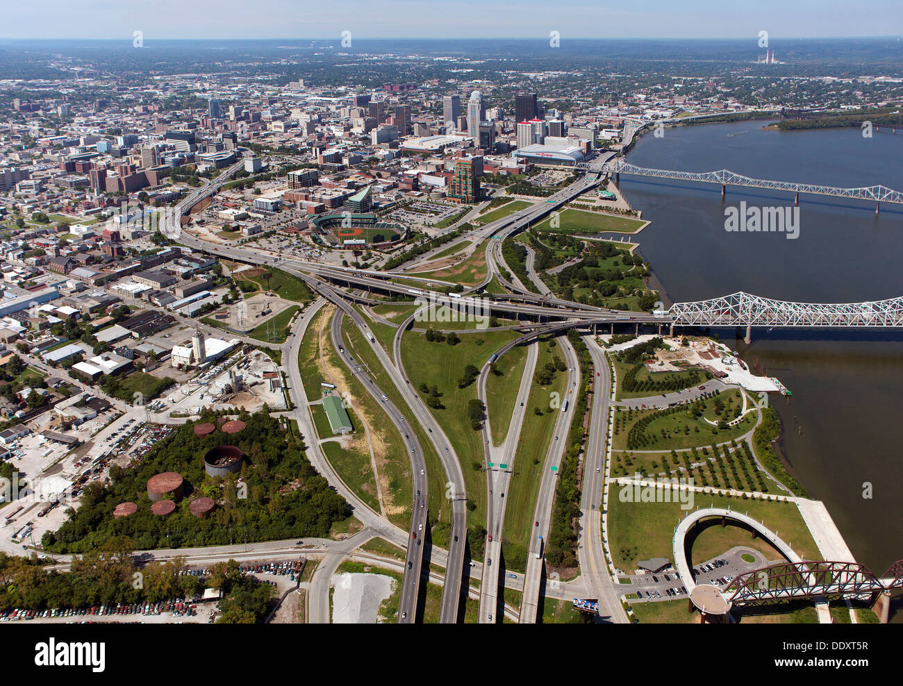Luftaufnahme Innenstadt von Louisville, Kentucky Stockfoto
