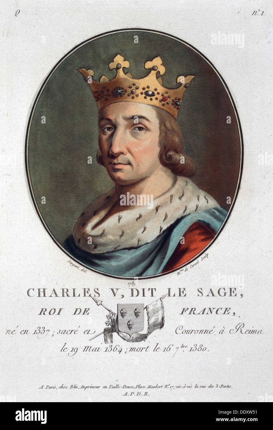 Charles V, bekannt als "der Weise", König von Frankreich (1789). Künstler: Marie Jeanne Louise Françoise Suzanne Champion de Kernel Stockfoto