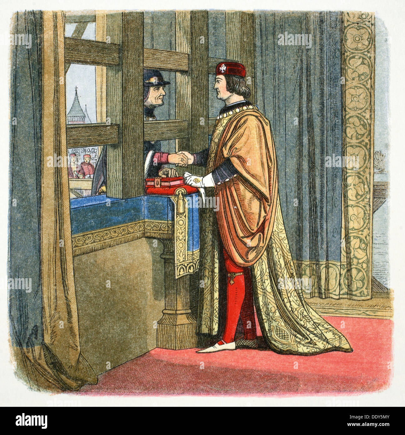 Treffen von Edward IV von England und Louis XI von Frankreich an Picquigny, Frankreich, 1475 (1864). Künstler: James William Edmund Doyle Stockfoto
