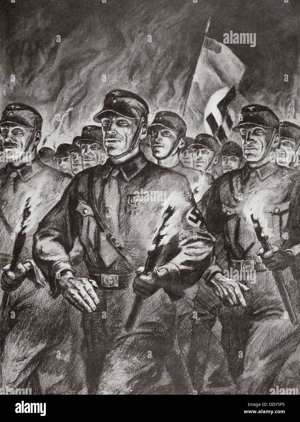 Die historischen Fackelzug der SA in Berlin, 30. Januar 1933. Künstler: unbekannt Stockfoto