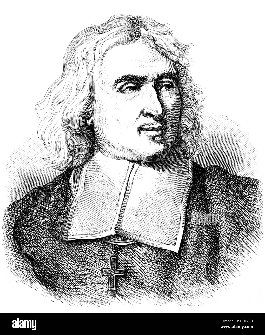 Bossuet, Jacques Benigne, 27.9.1627 - 12.4.1704, französischer Geistlicher und Autor/Schriftsteller, Bischof von Condom 1671 - 1693, Bischof von Meaux 1681 - 1704, Porträt, Holzgravur, 19. Jahrhundert, Stockfoto