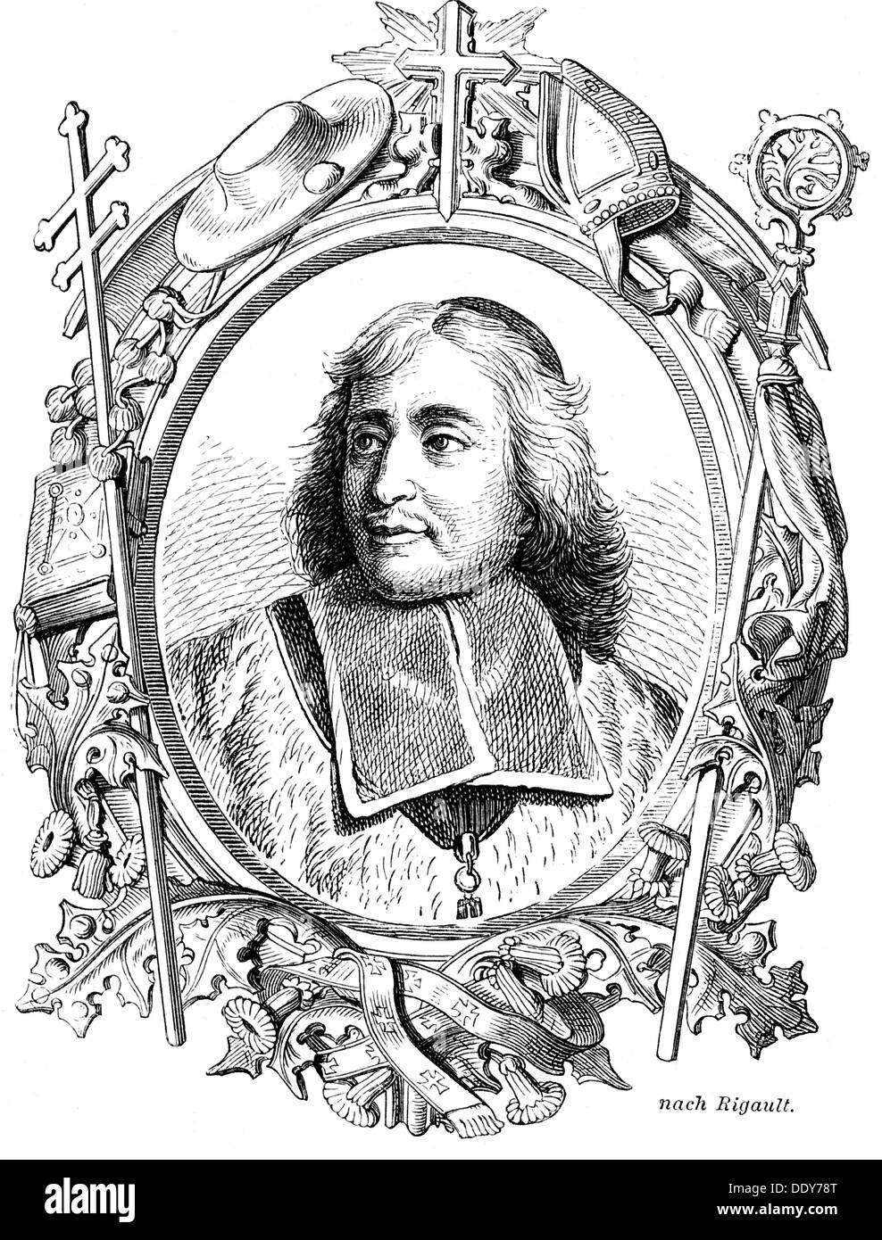 Bossuet, Jacques Benigne, 27.9.1627 - 12.4.1704, französischer Geistlicher und Autor/Schriftsteller, Bischof von Condom 1671 - 1693, Bischof von Meaux 1681 - 1704, Porträt, Holzgravur, 19. Jahrhundert, Stockfoto